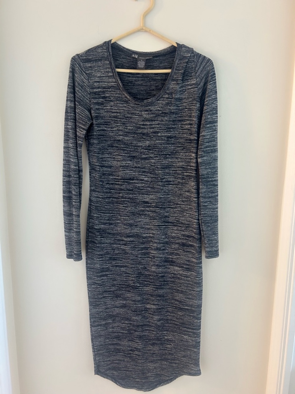 Long Sleeve Heathered Blue Gray Knit Dress